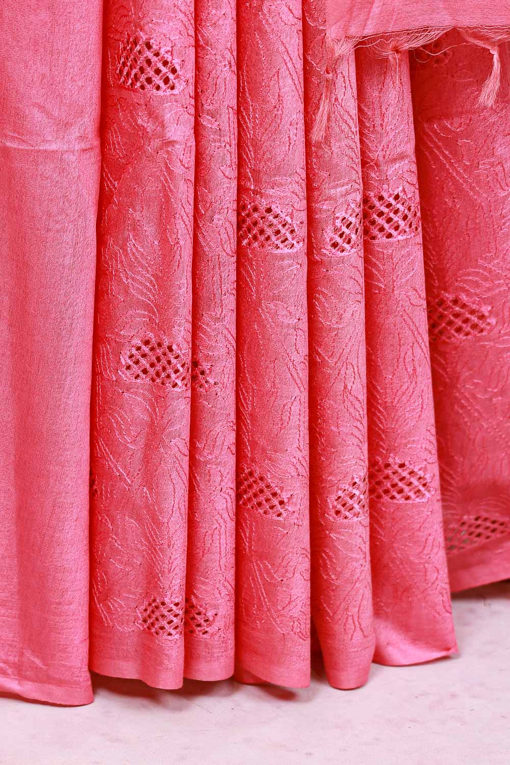 Peach Pink Semi Tussar Saree - Seematti