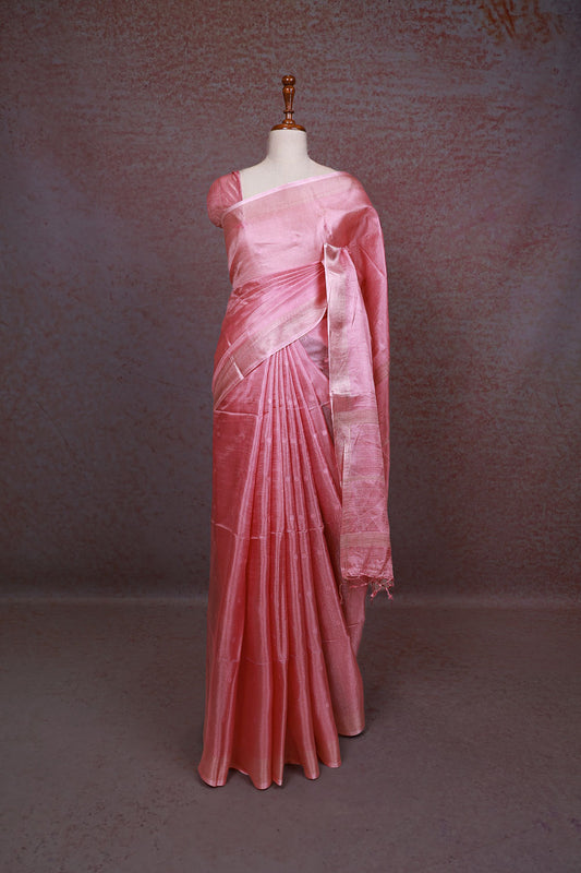 Baby Pink Semi Tussar Saree
