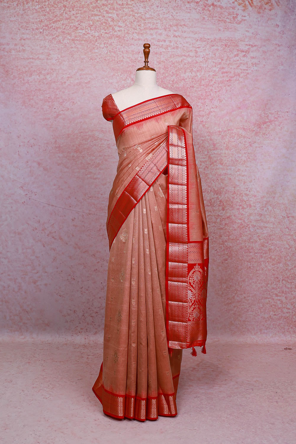 Peach Cotton Silk Saree