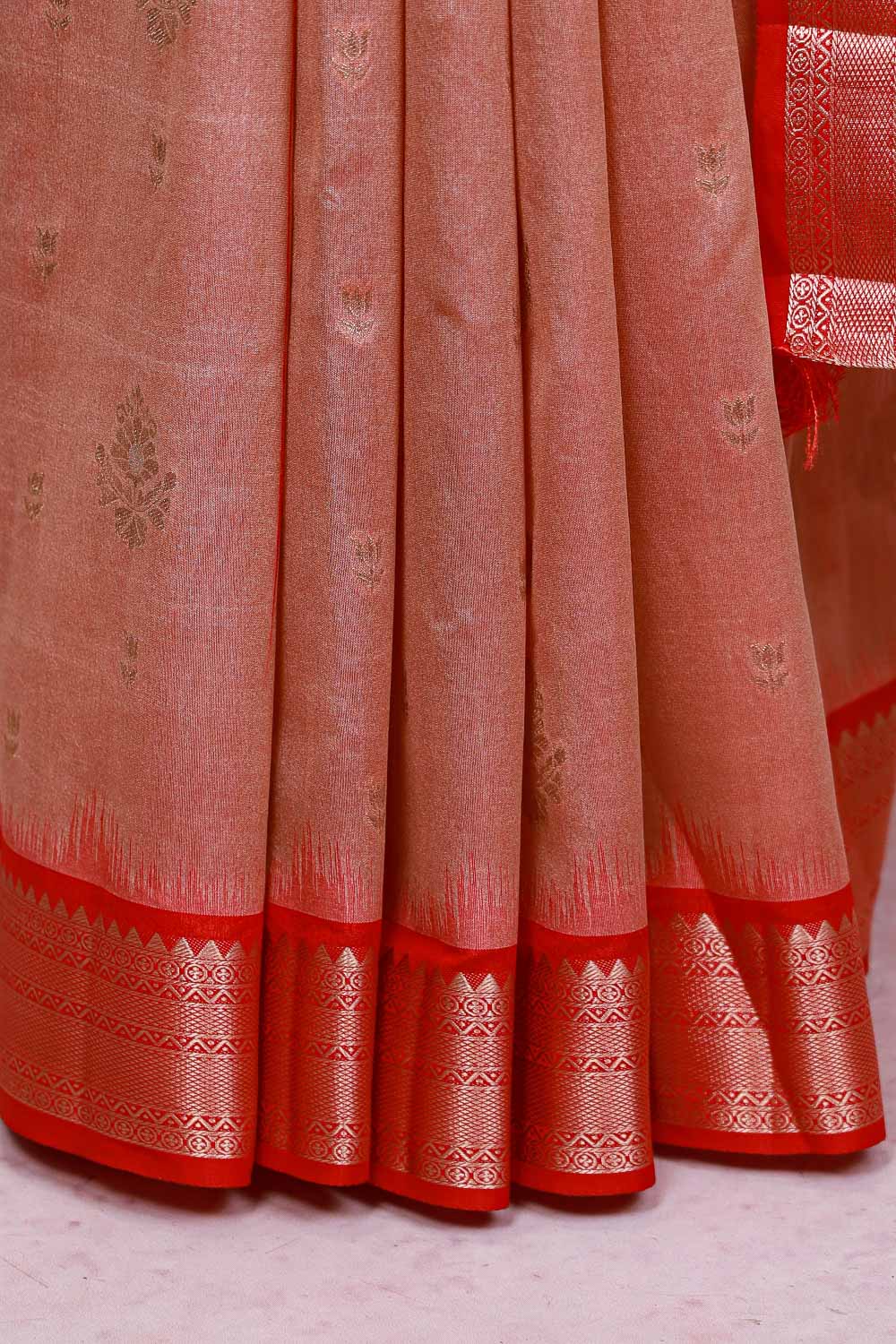 Peach Cotton Silk Saree