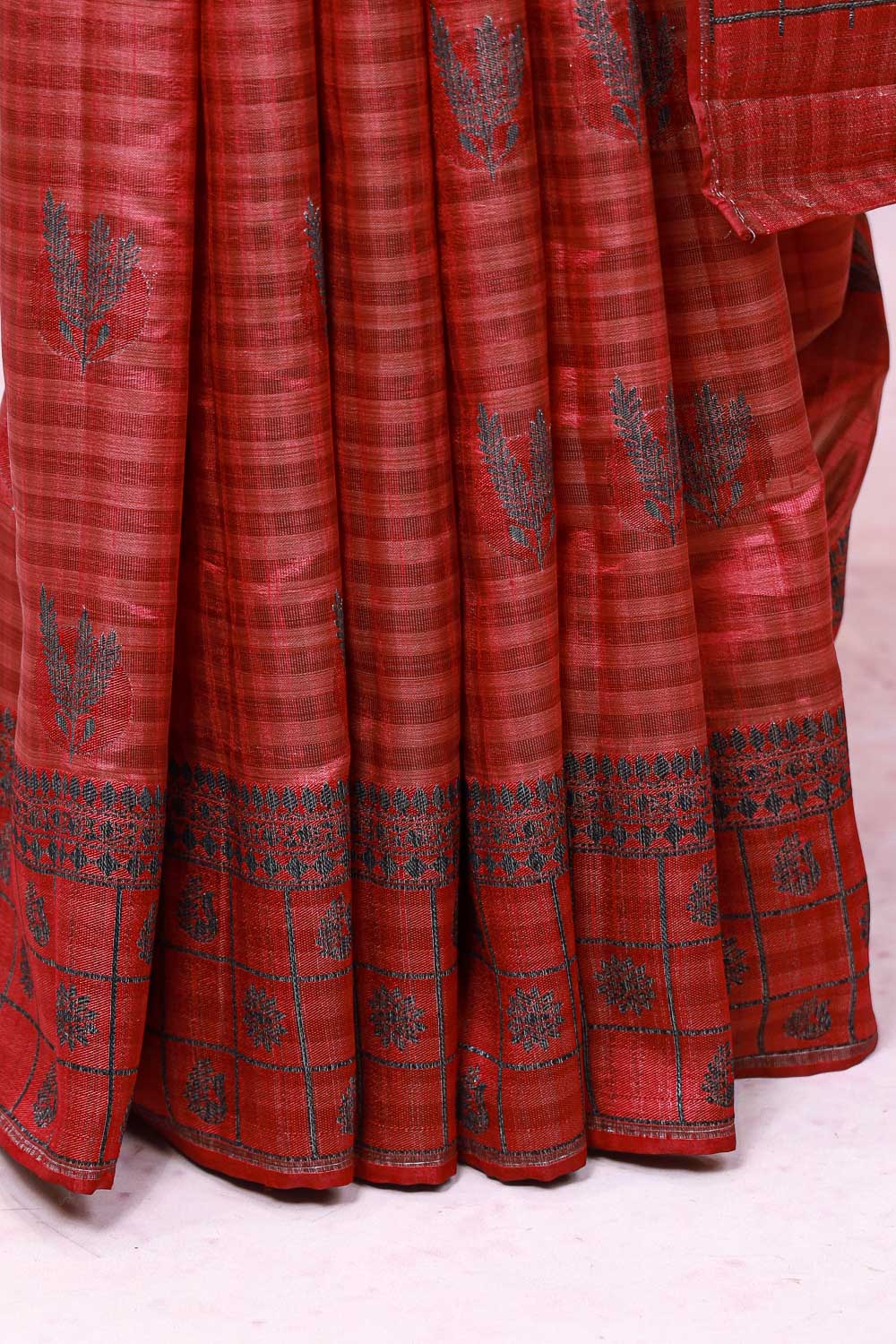 Red Wine Semi Tussar Saree - Seematti
