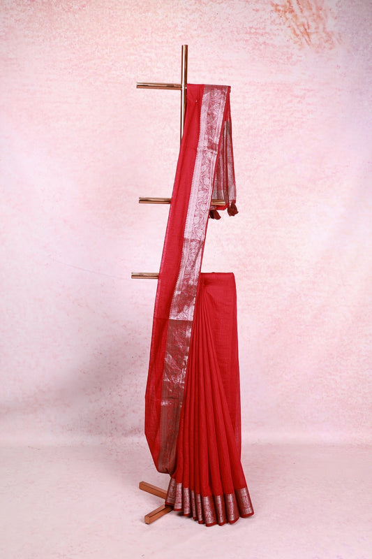Reddish Maroon Semi Jute Saree