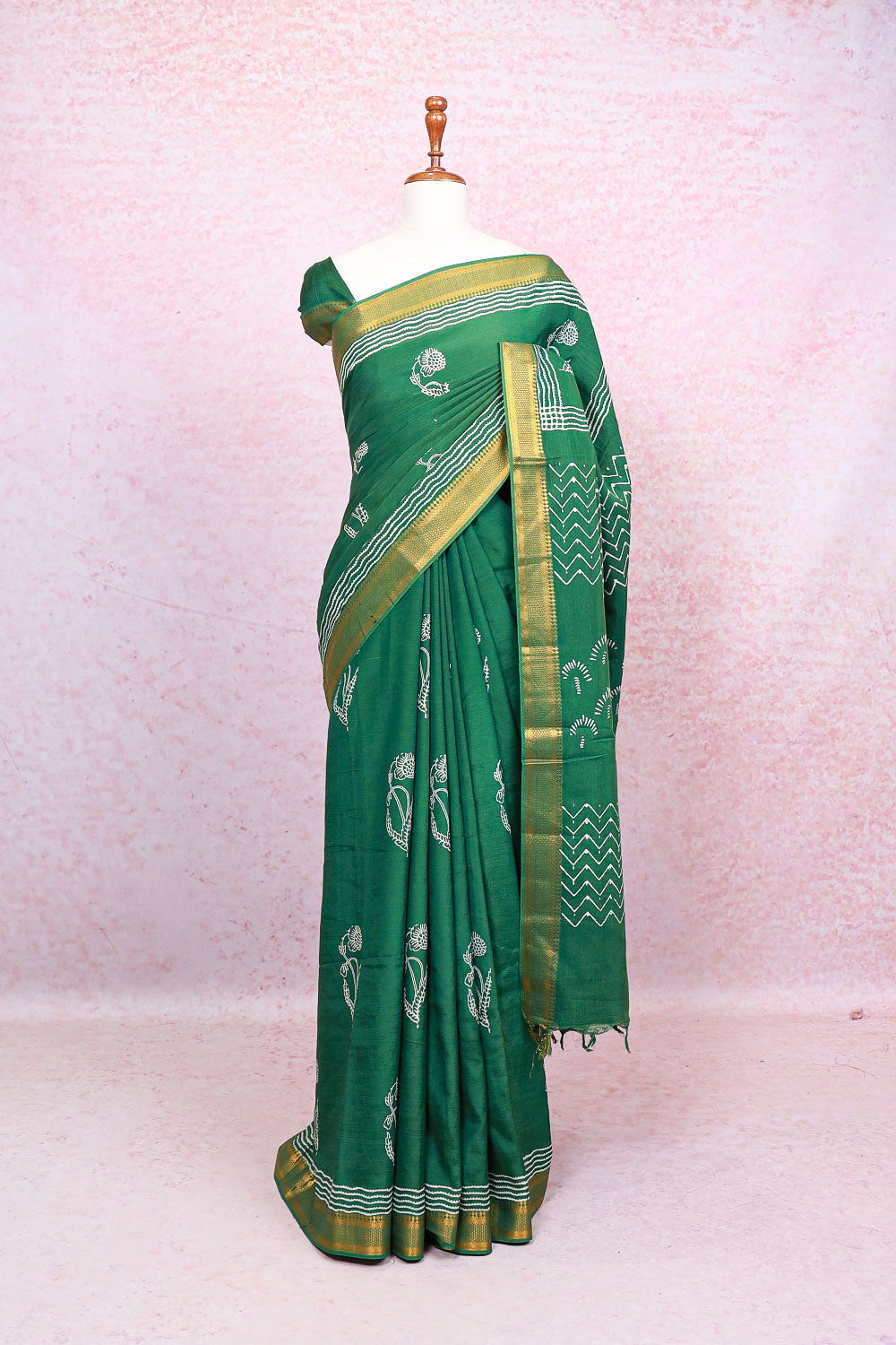 Green Chanderi Silk Saree - Seematti