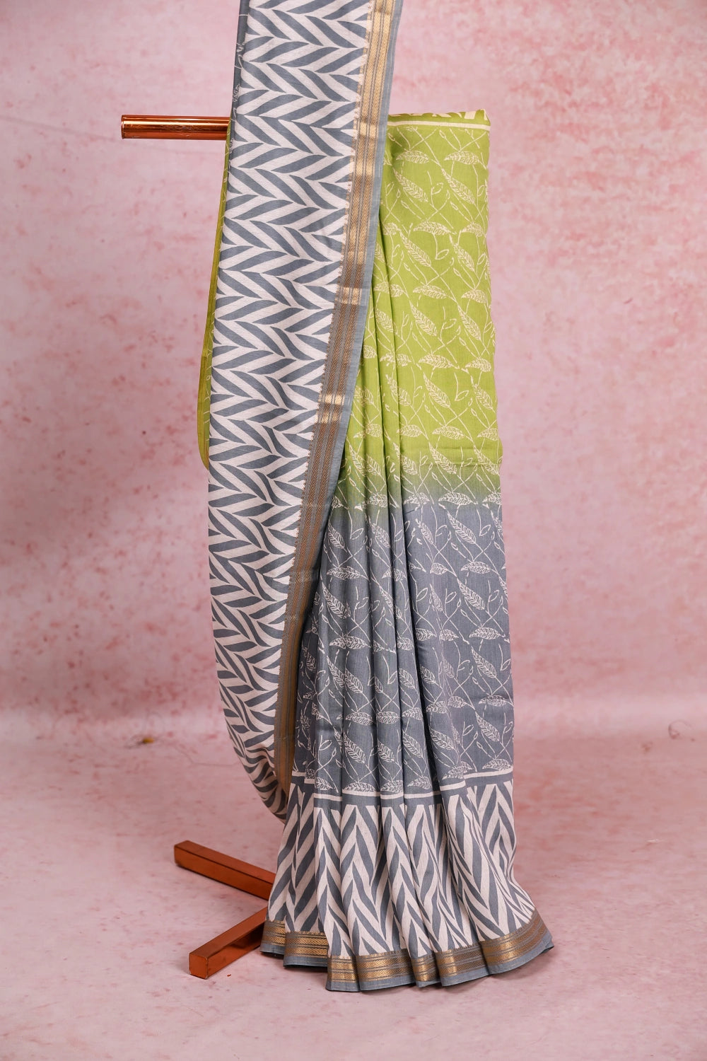 Green And Ash Soft Cotton Saree