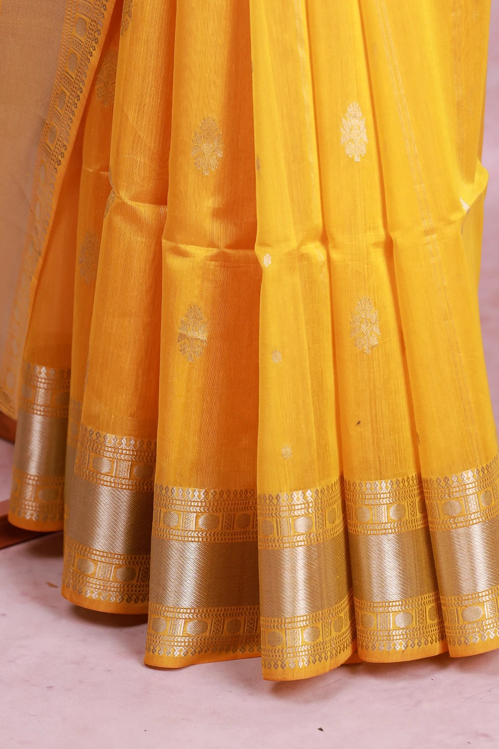 Yellow Cotton Silk Saree