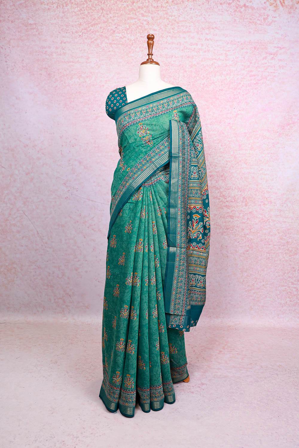 Green Soft Cotton Saree - Seematti