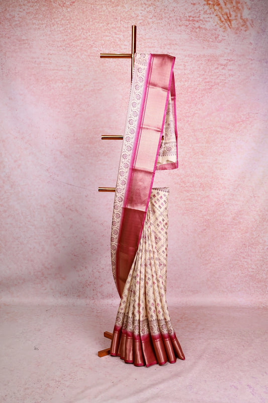 Cream Semi Chanderi Saree