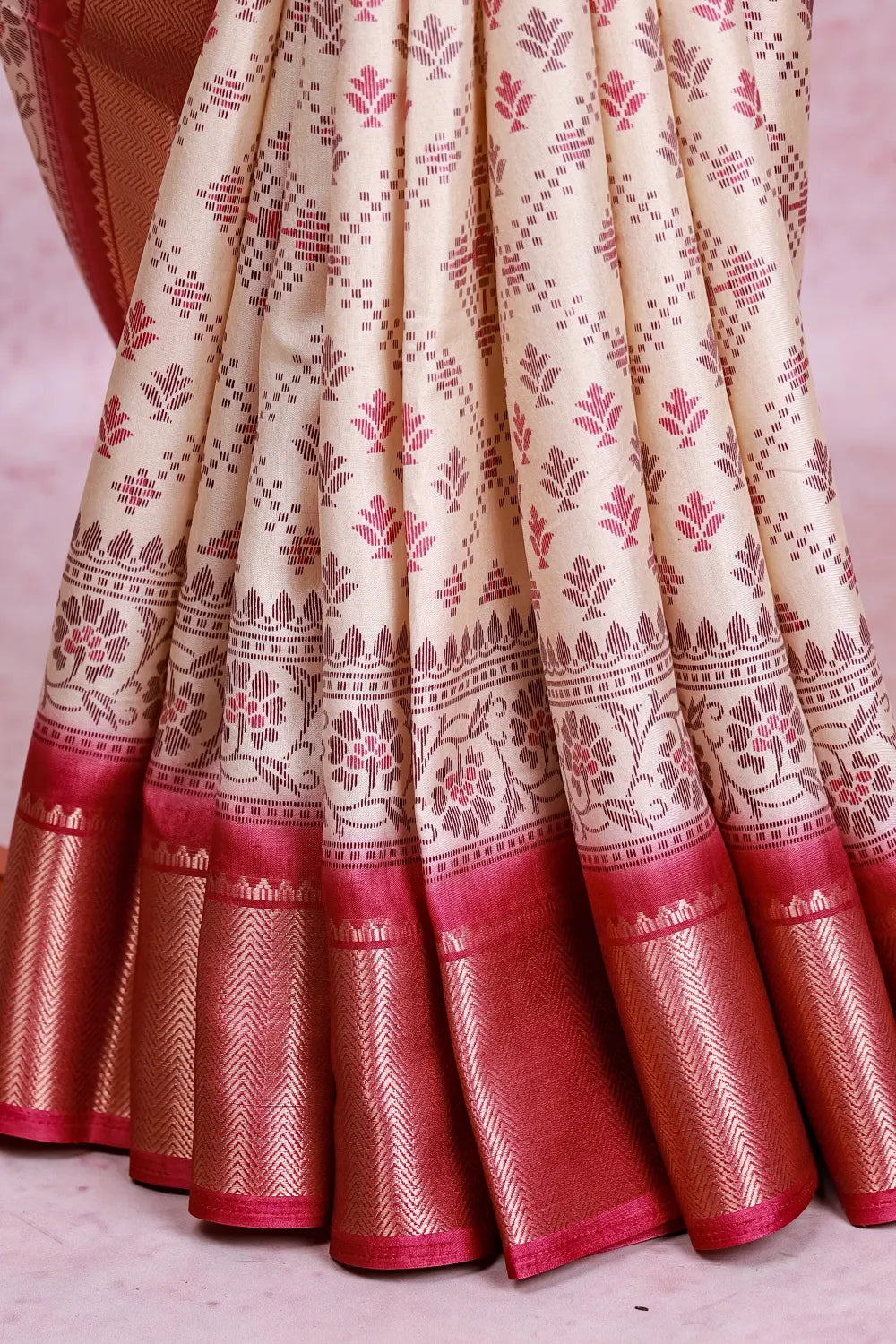 Cream Semi Chanderi Saree