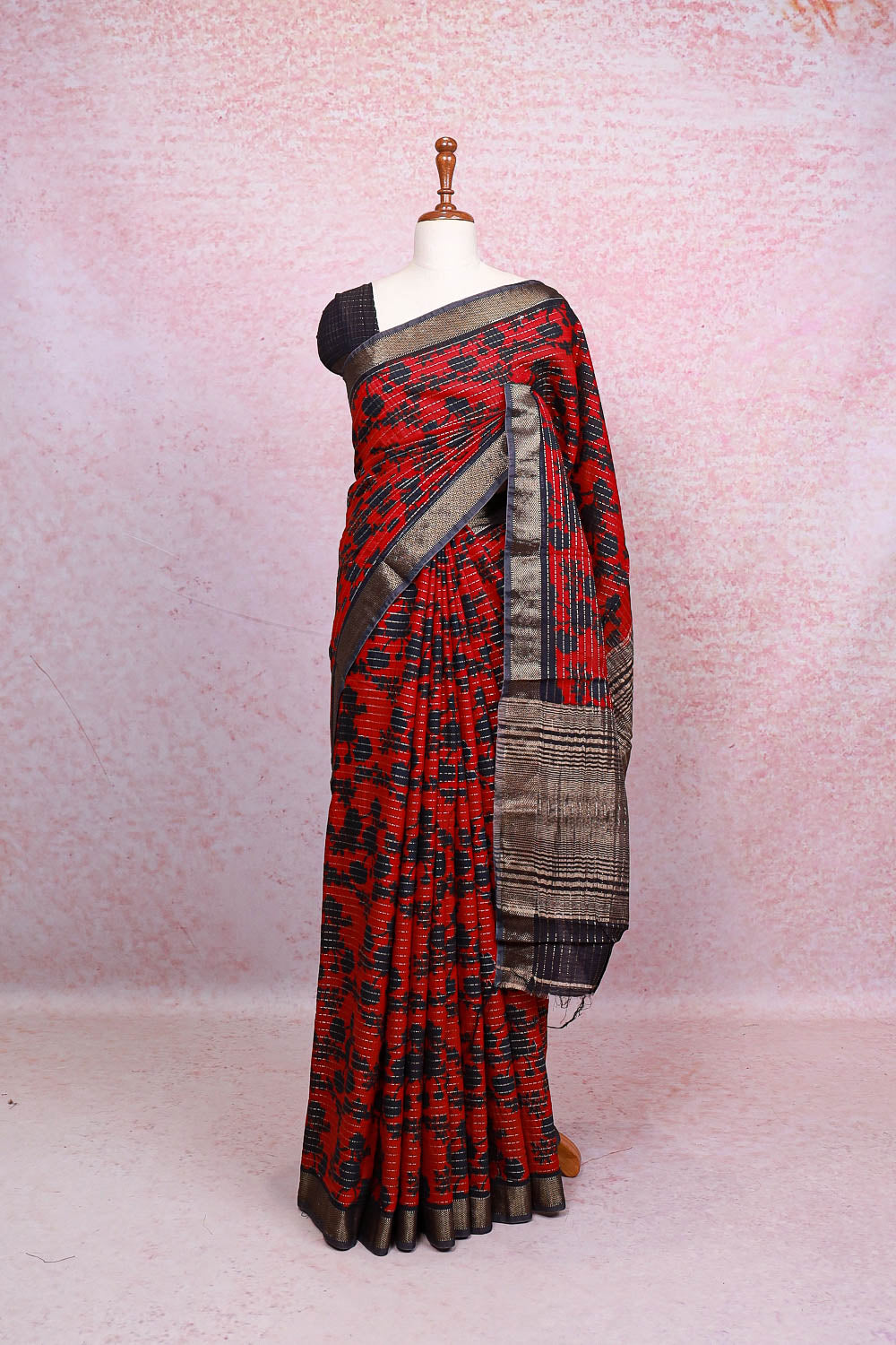 Red Semi Chanderi Saree