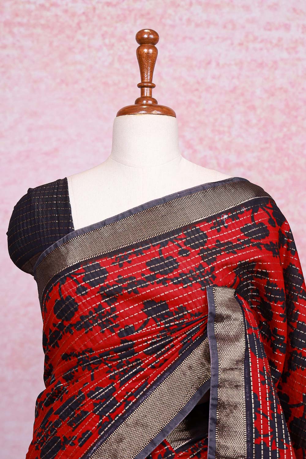 Red Semi Chanderi Saree