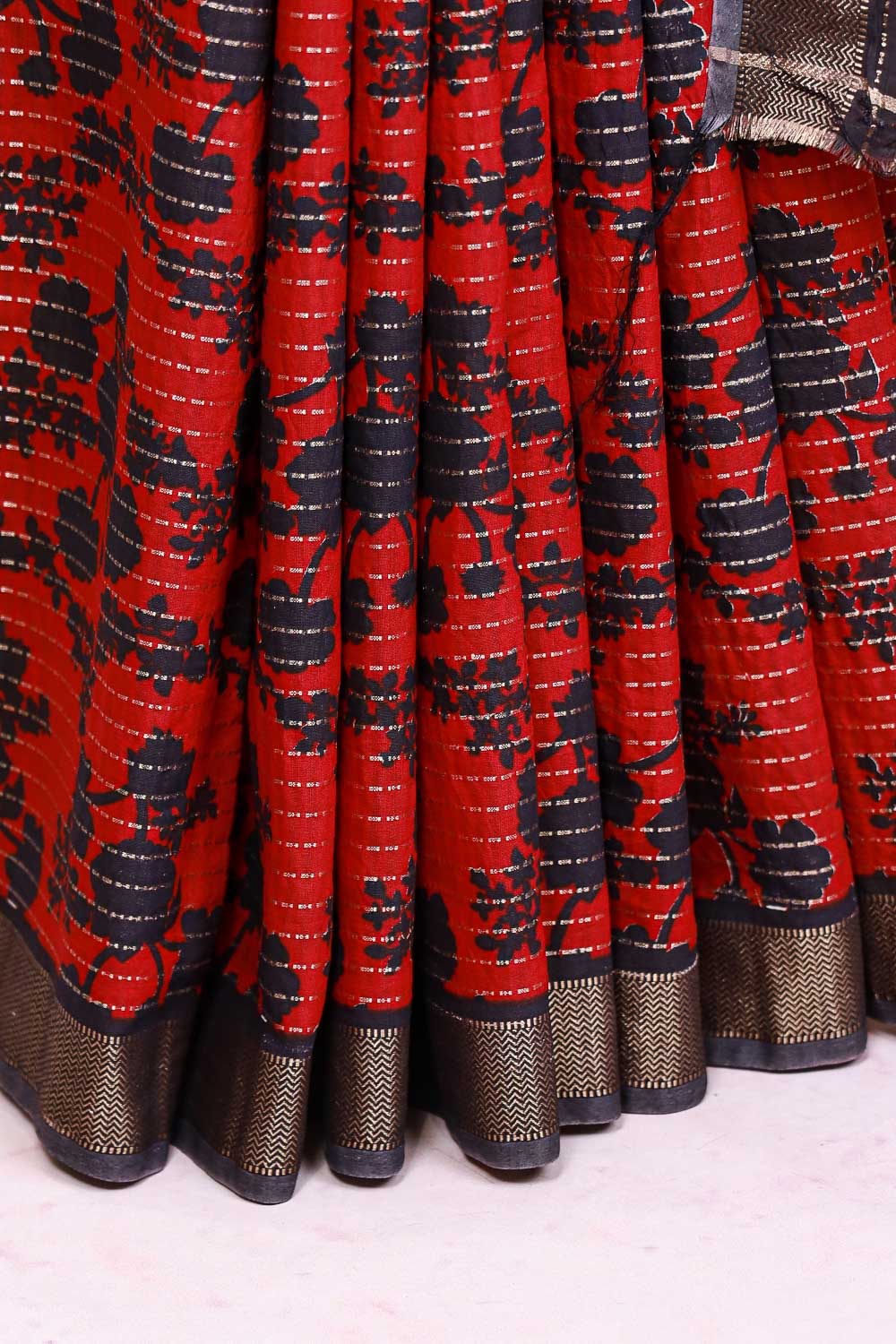 Red Semi Chanderi Saree