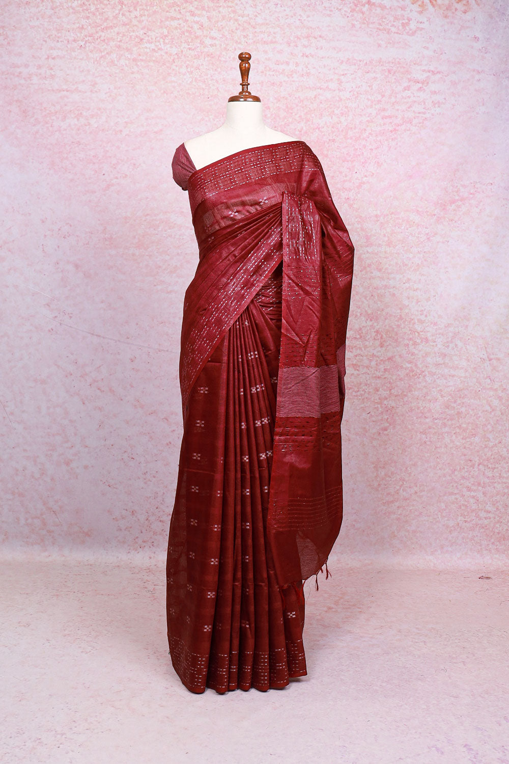 Dark Wine Semi Tussar Saree - Seematti
