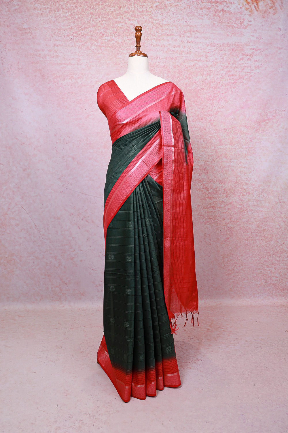 Dark Green Semi Tussar Saree