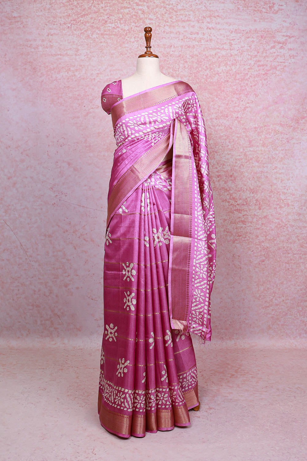 Onion Pink  Semi Chanderi Saree