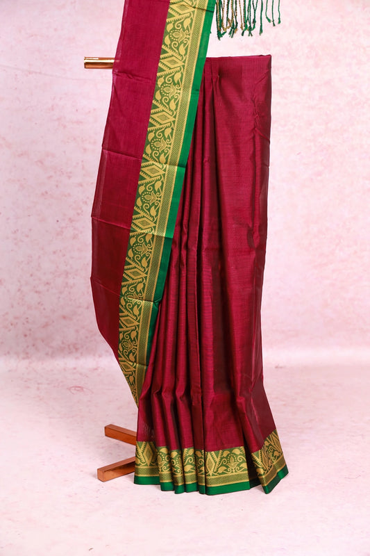 Dark Wine Cotton Saree