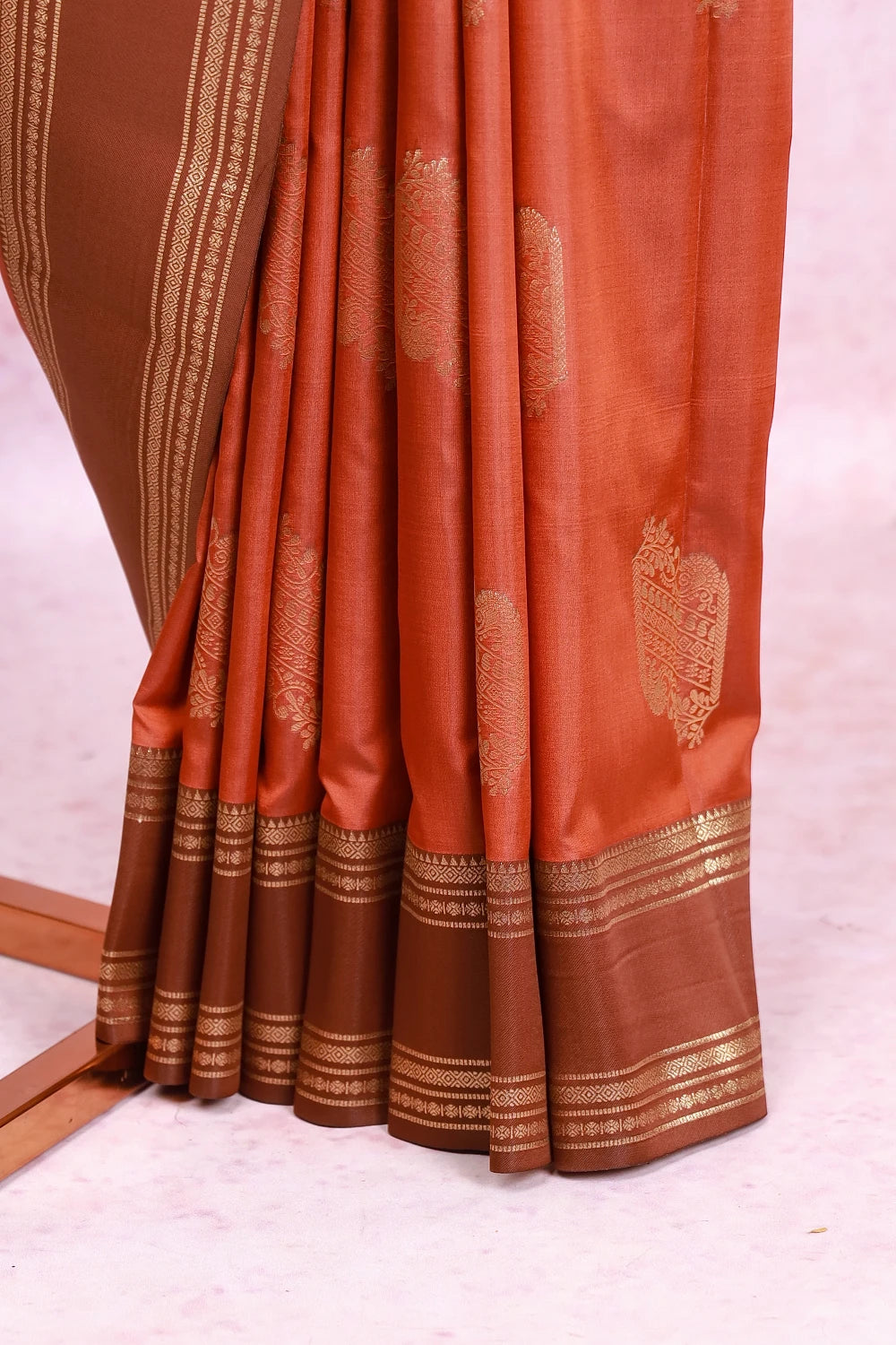 Burnt Orange Semi Silk Saree
