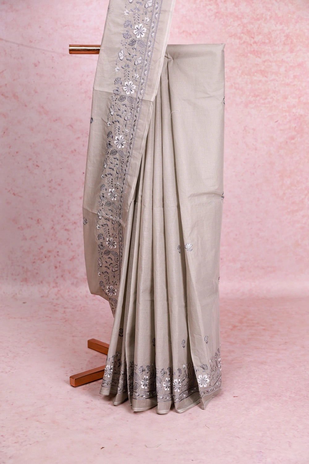 Ash Blue Oil Cotton Saree
