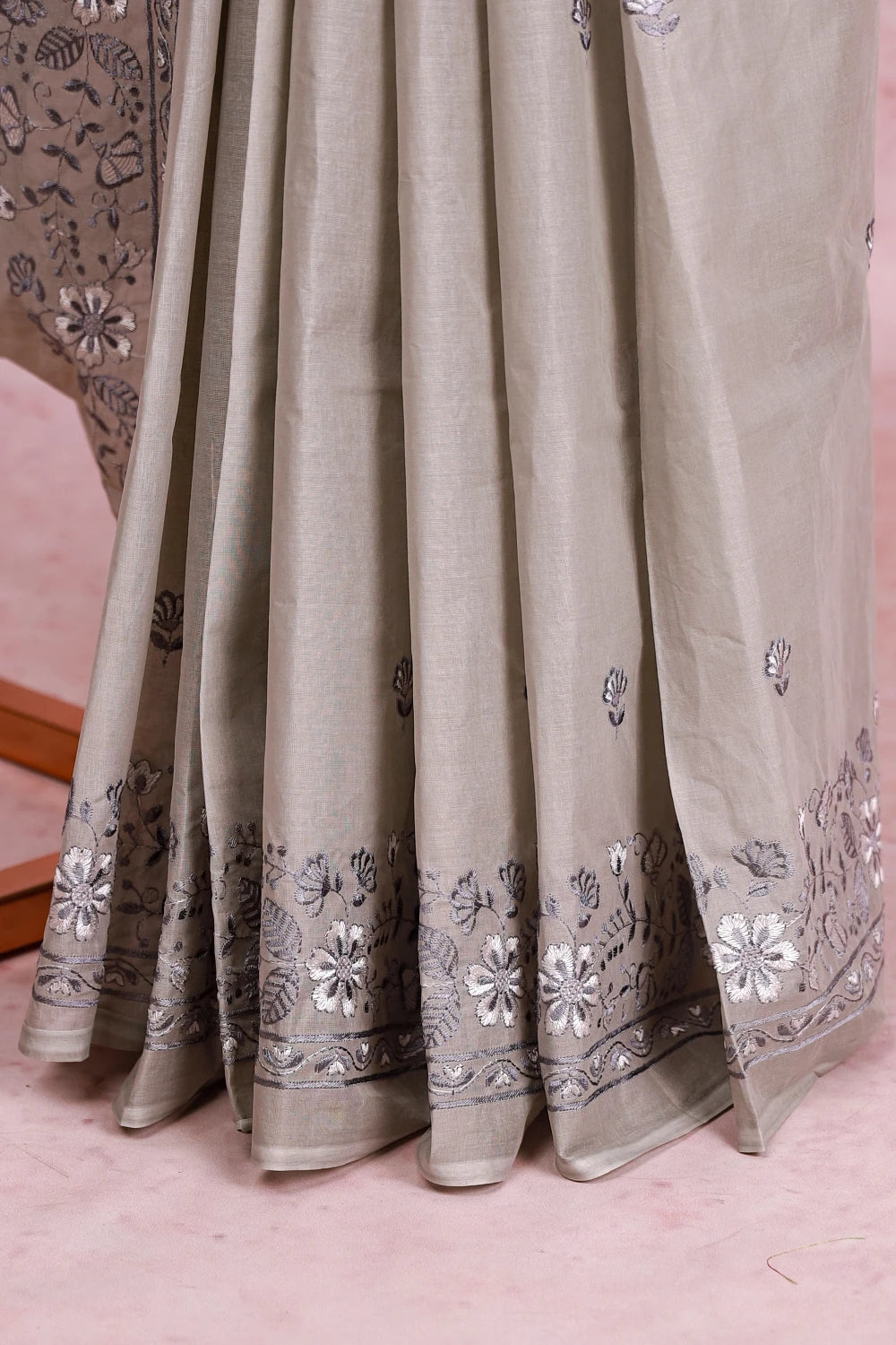 Ash Blue Oil Cotton Saree
