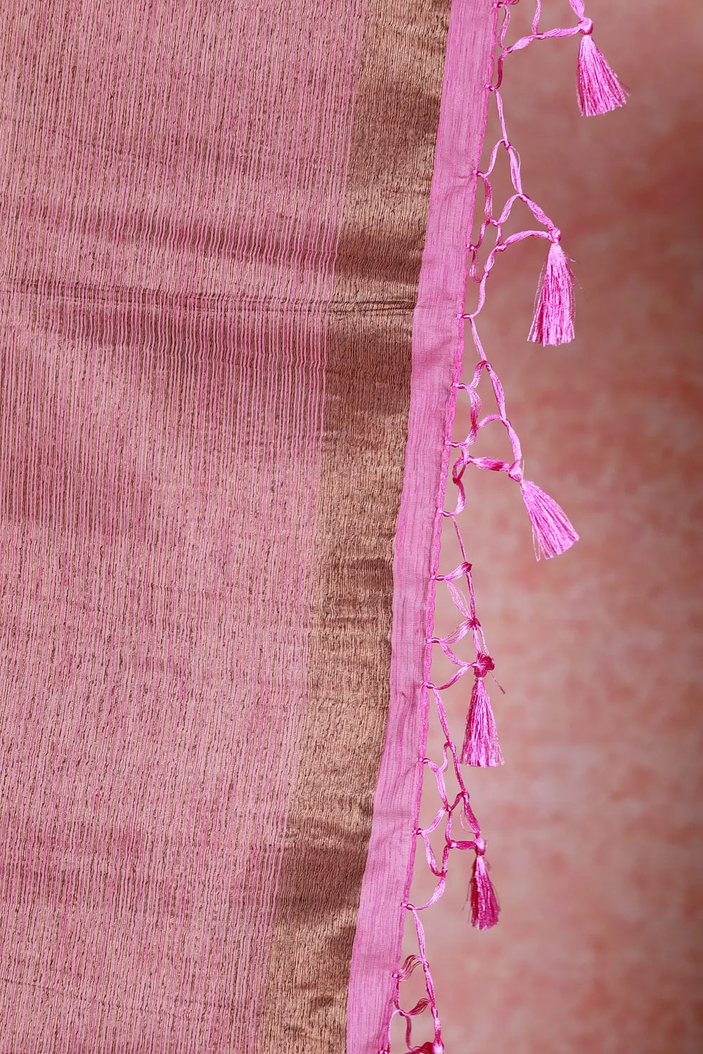 Pinkish Red Semi Jute Saree