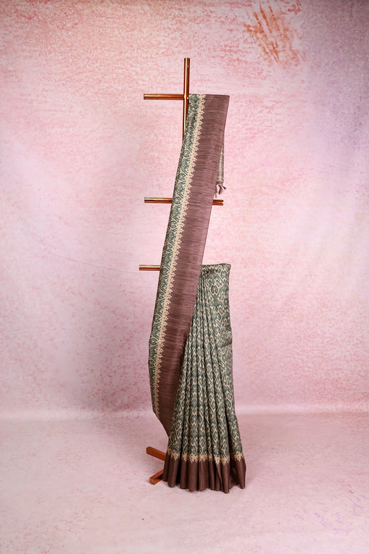 Sandal Tussar Jute Saree