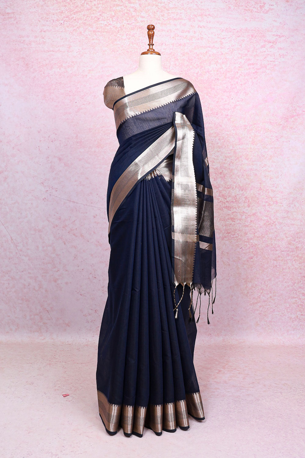 Dark Blue Cotton Silk Saree - Seematti