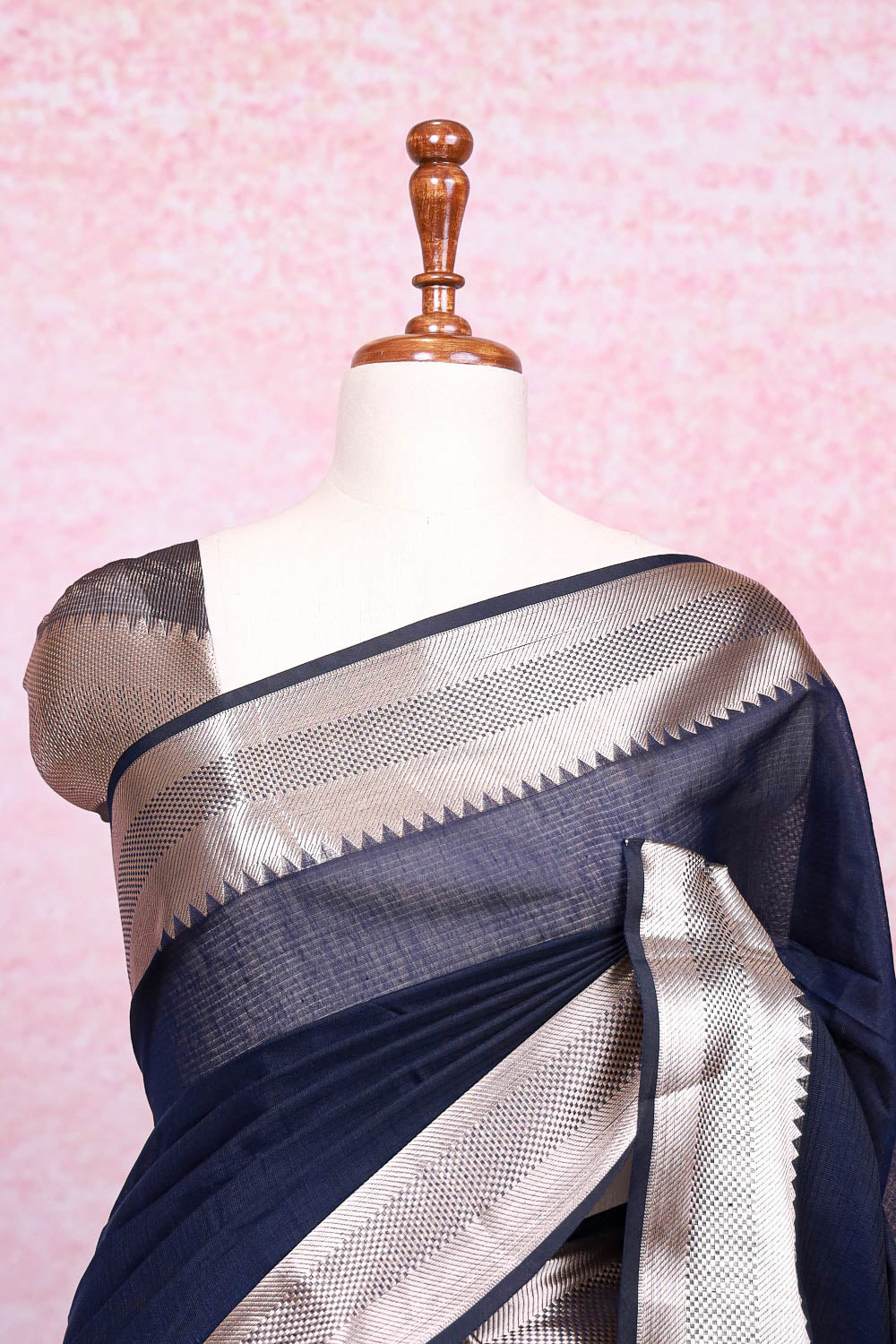 Dark Blue Cotton Silk Saree - Seematti