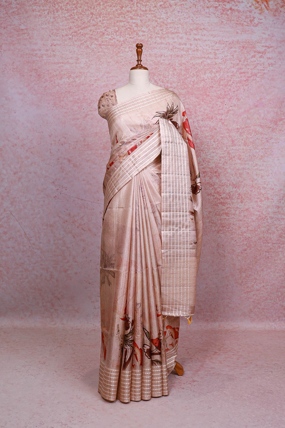 Cream Semi Jute Saree