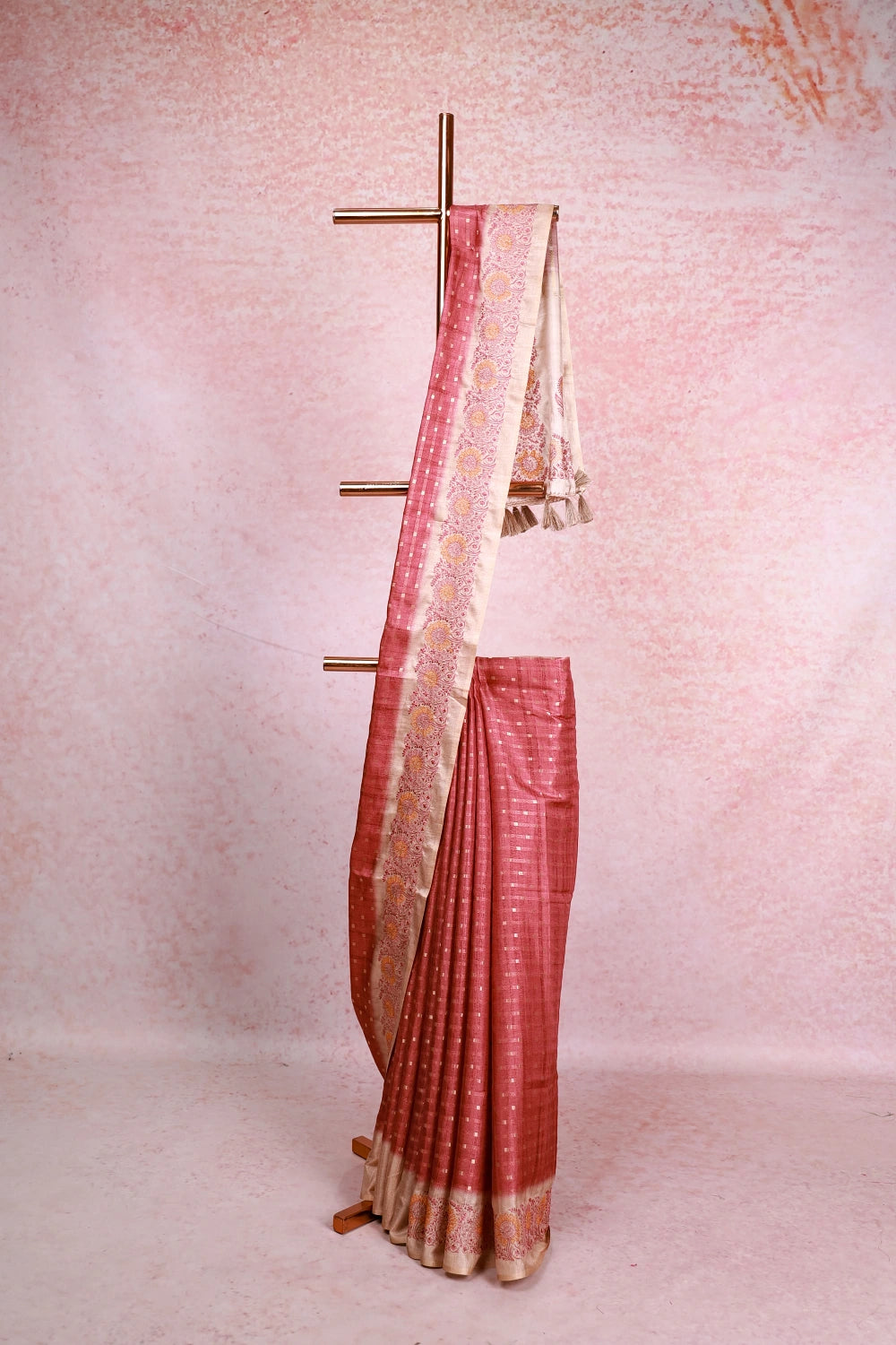Peach Pink Jute Silk Saree