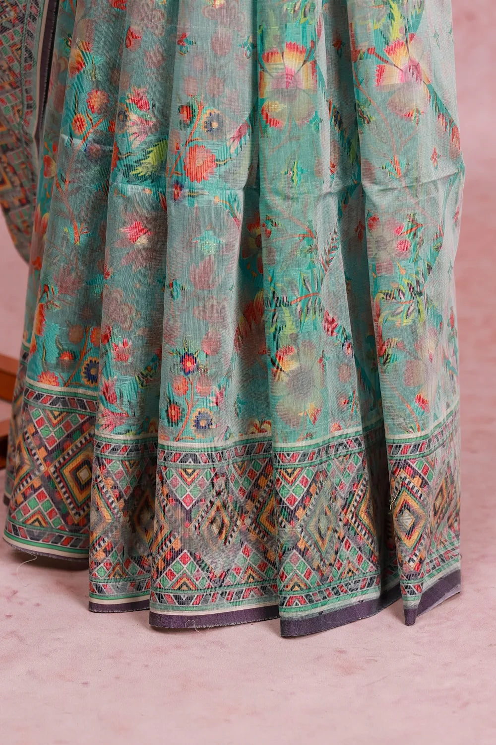 Mint Green Cotton Silk Saree