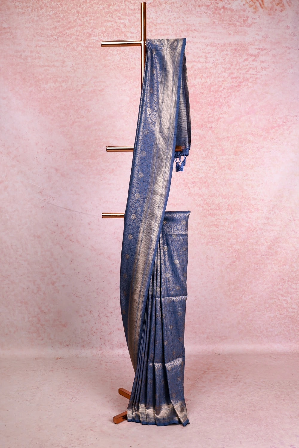 Greyish Blue Semi Banarasi Saree