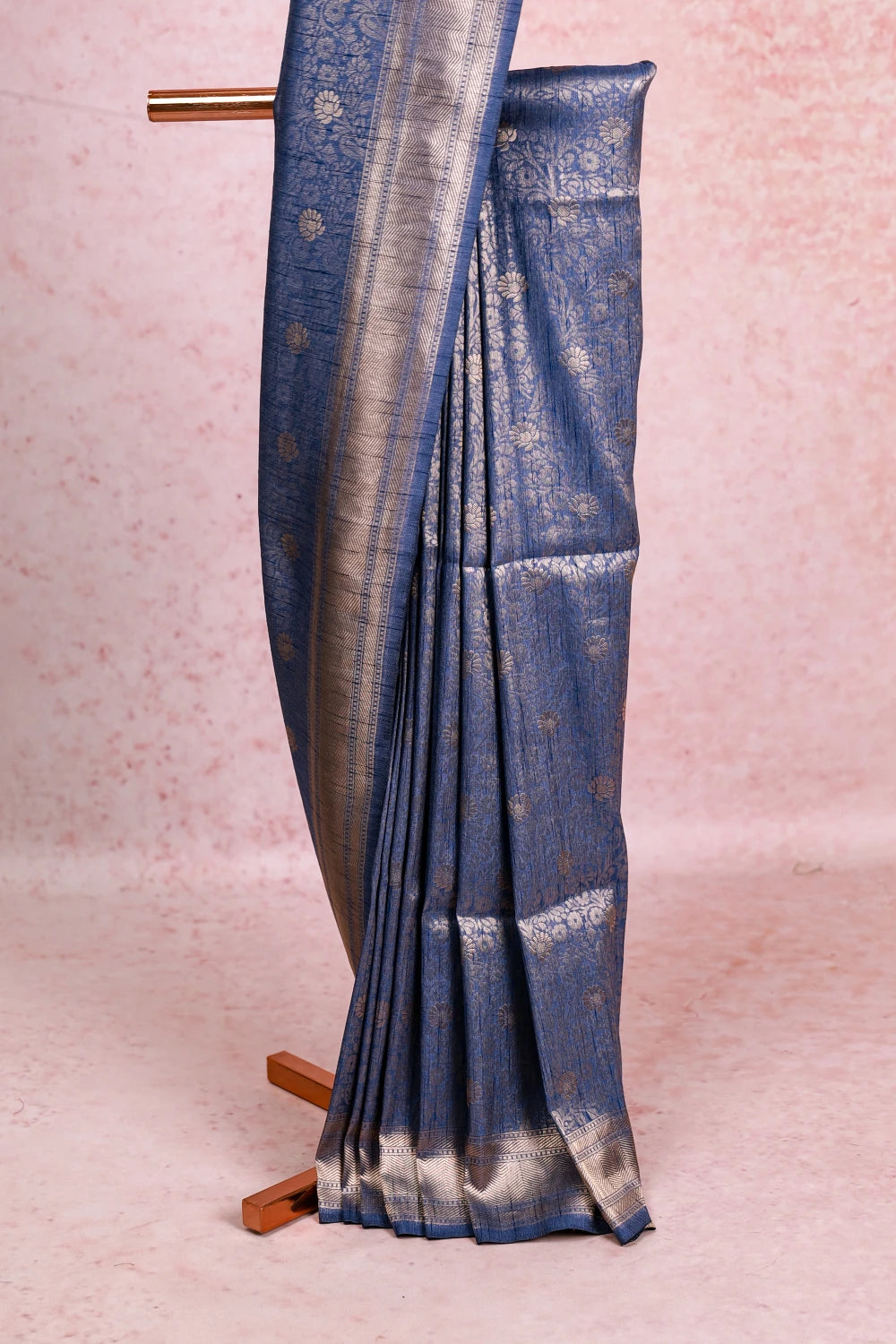 Greyish Blue Semi Banarasi Saree