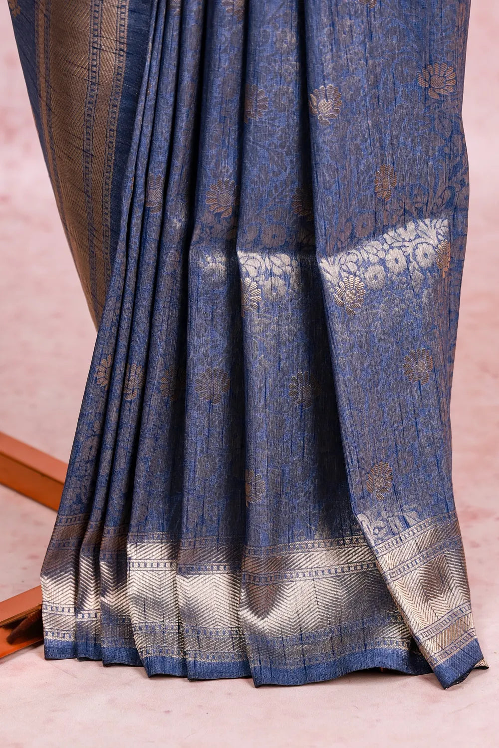 Greyish Blue Semi Banarasi Saree