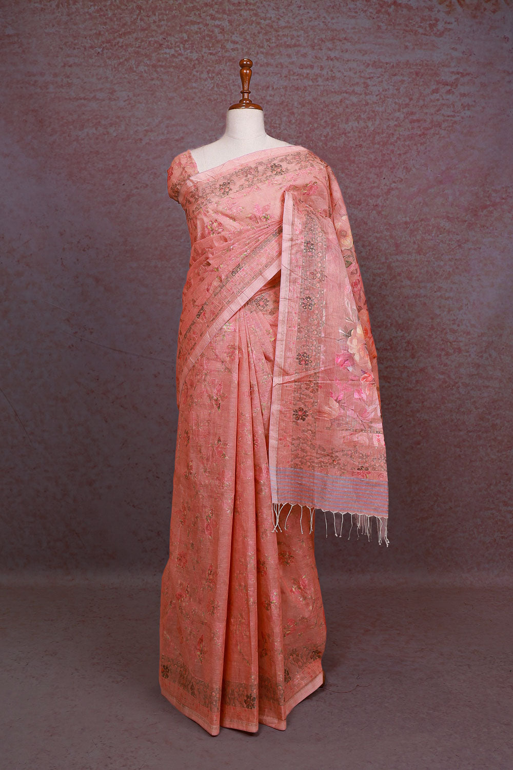 Peach Cotton Saree
