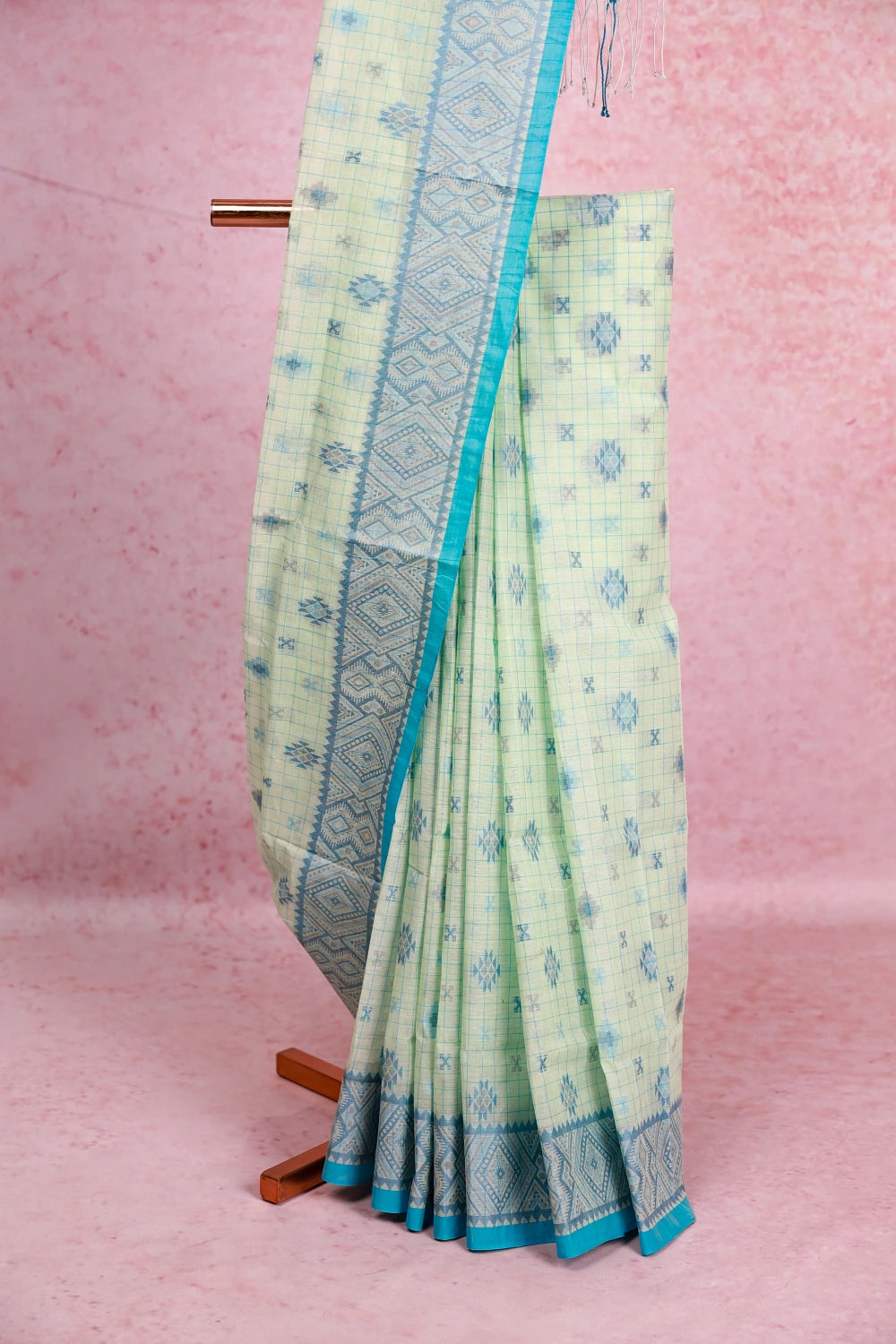 Bluish Yellow Cotton Saree