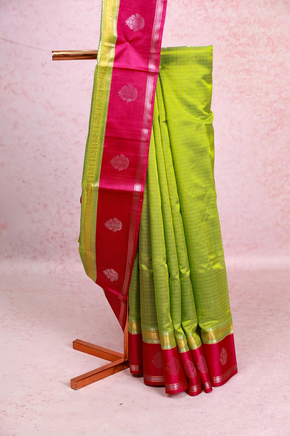 Parrot Green Cotton Silk Saree