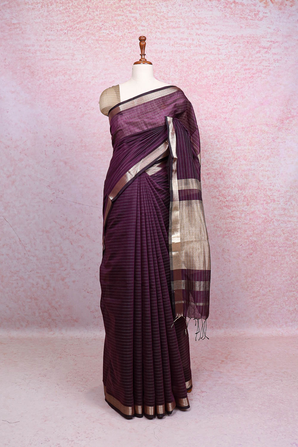 Wine Cotton Silk Saree - Seematti