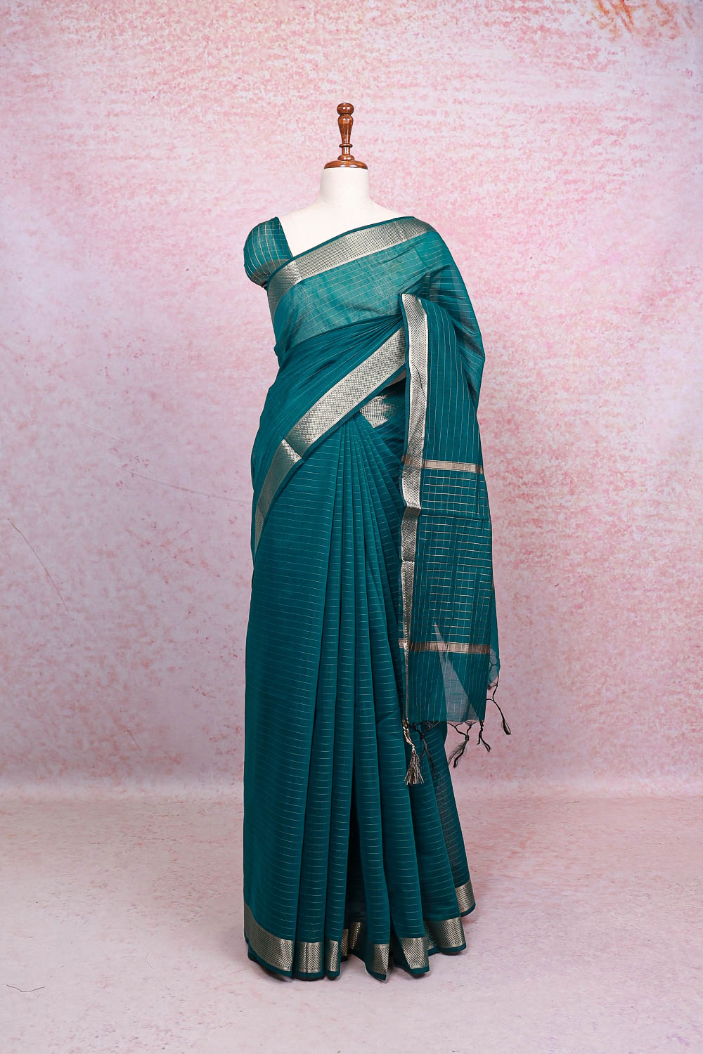 Green Cotton Silk Saree - Seematti