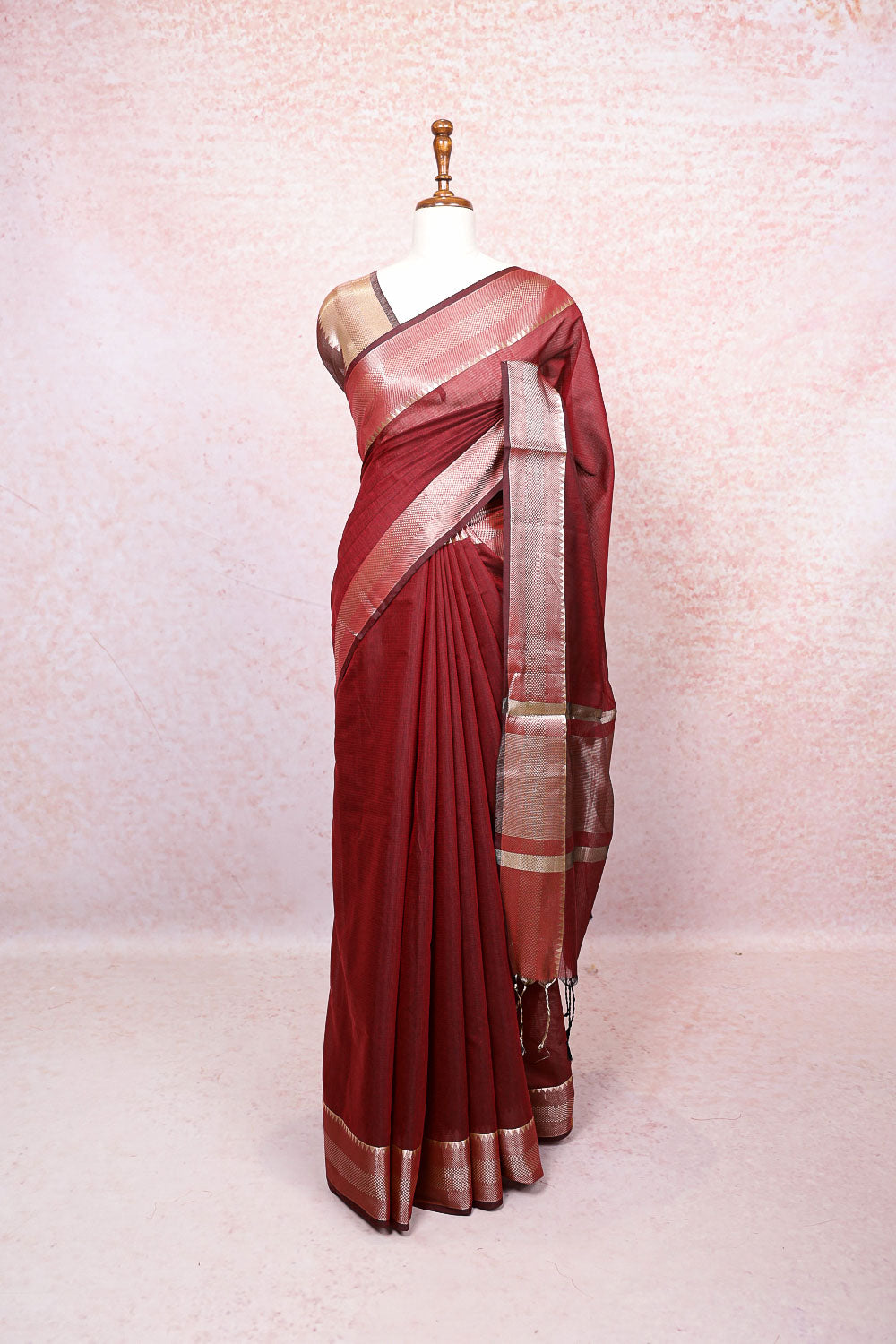 Maroon Cotton Silk Saree