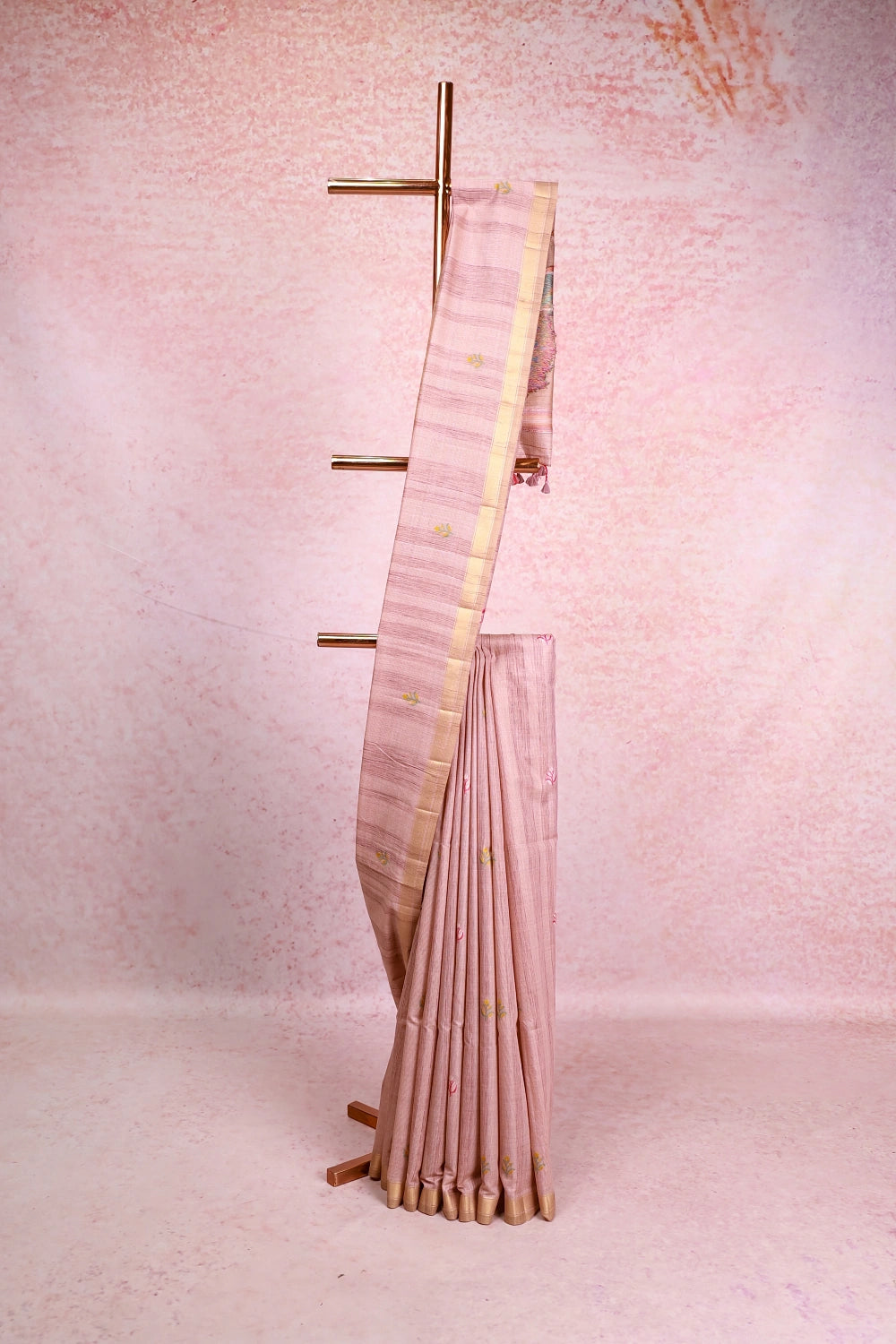 Pastel Pink Colour Semi Tussar Saree