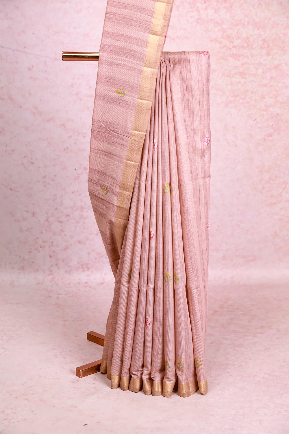 Pastel Pink Colour Semi Tussar Saree