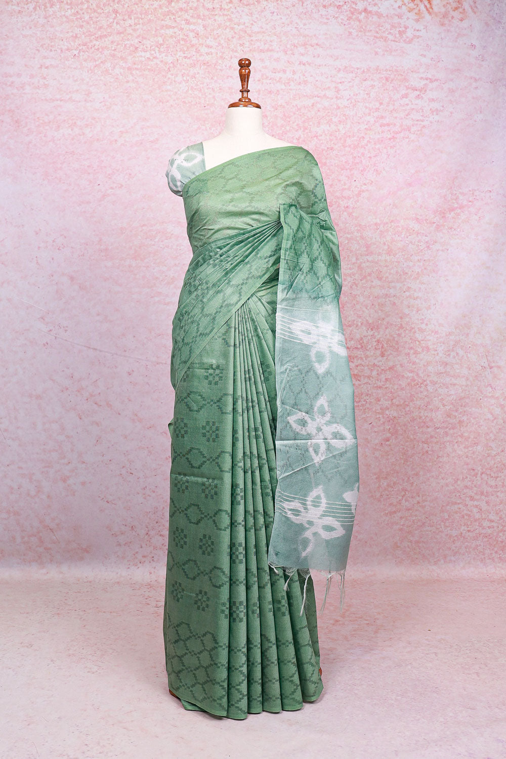 Pastel Green Semi Tussar Saree - Seematti