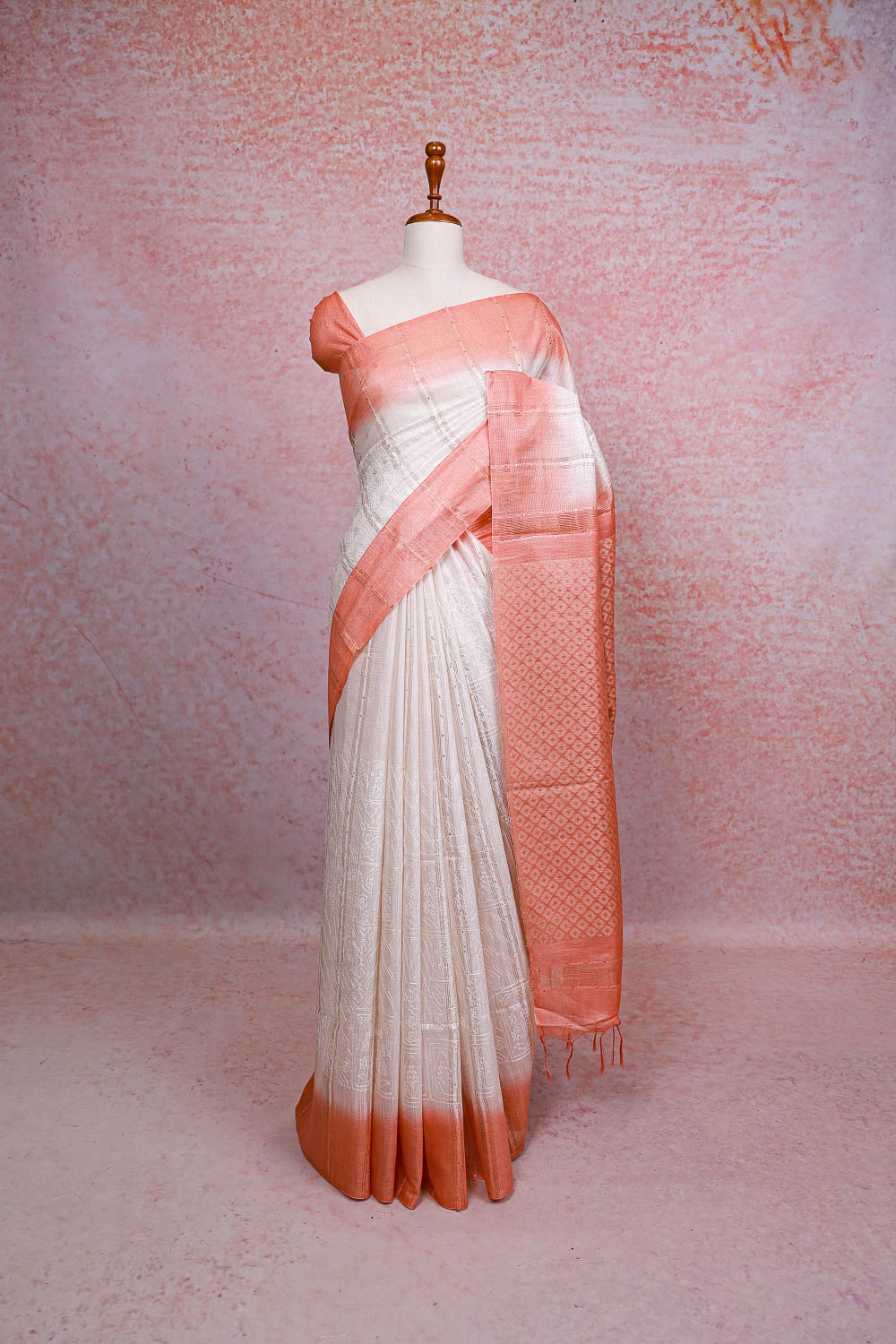 White Semi Tussar Saree