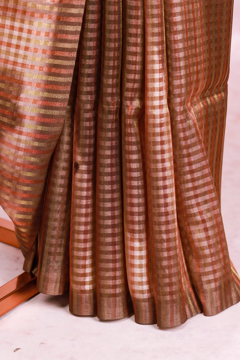Brownish Grey Cotton Tissue Saree