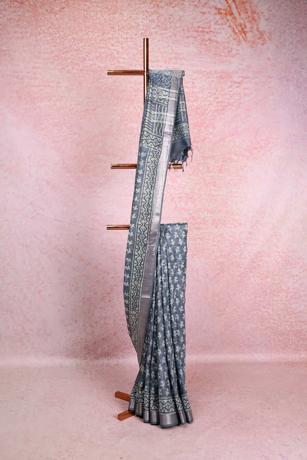 Ash Semi Linen Saree