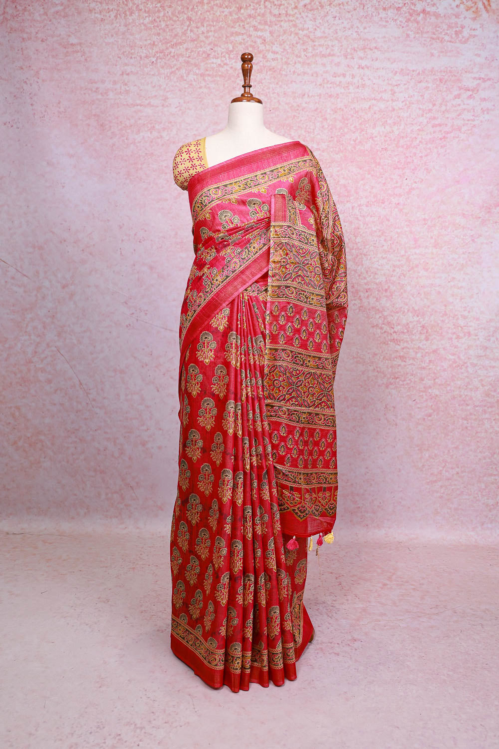 Rani Pink Semi Tussar Saree