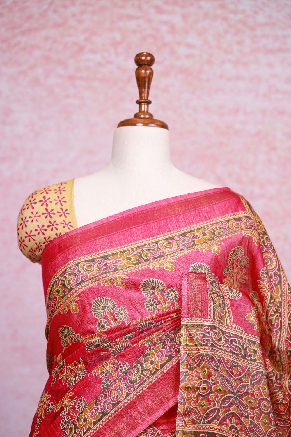 Rani Pink Semi Tussar Saree