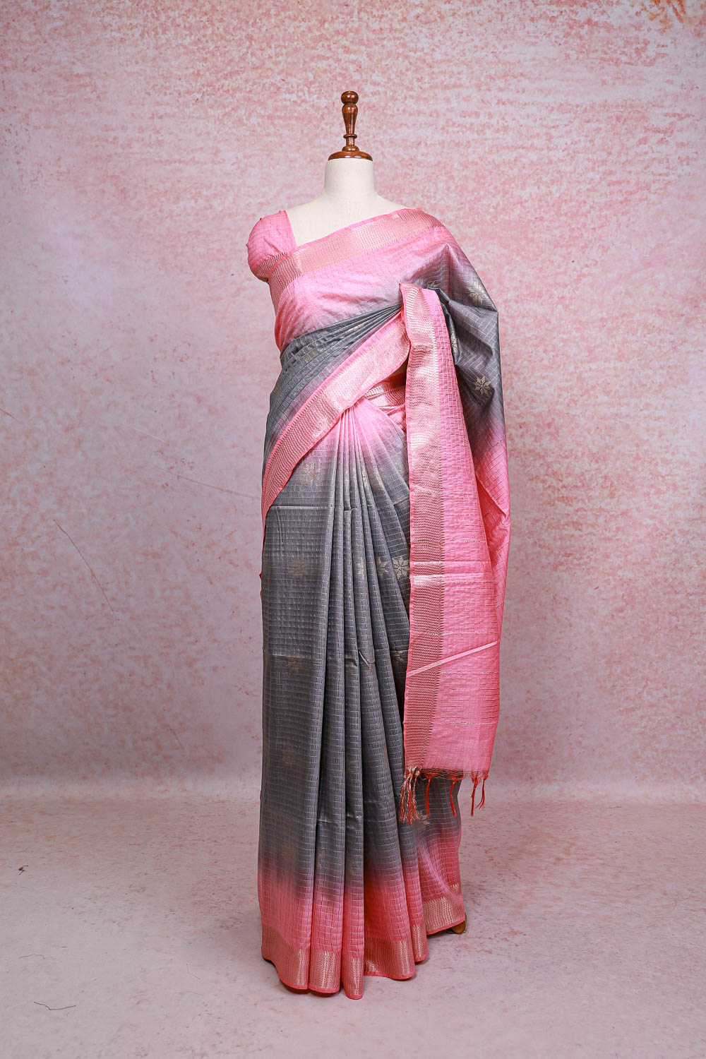 Light Pink Semi Tussar Saree - Seematti