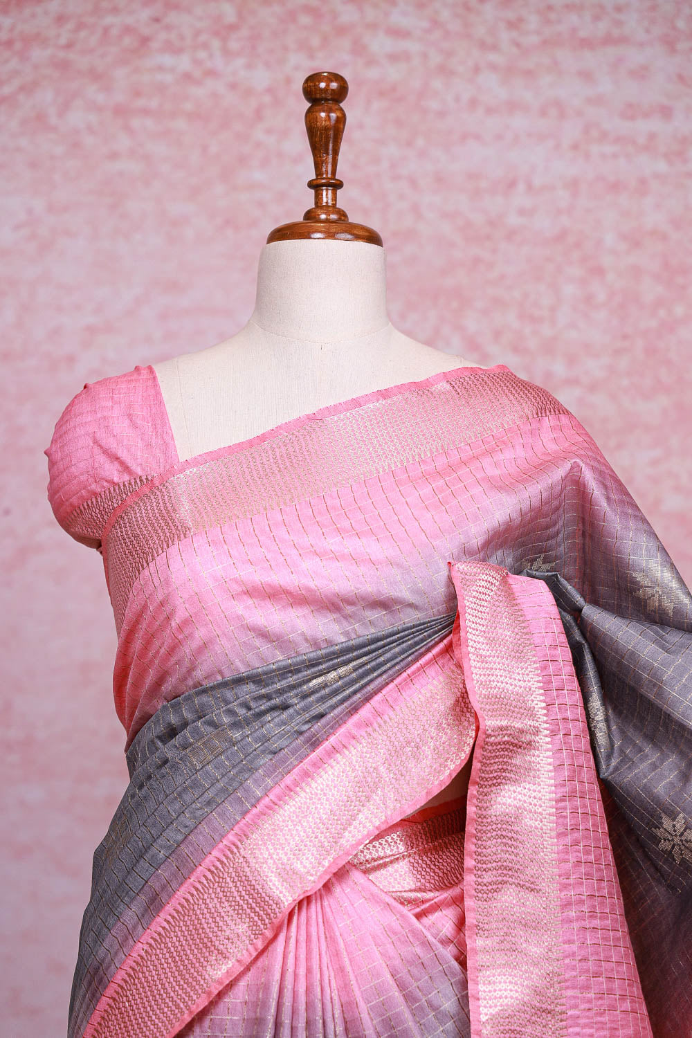 Light Pink Semi Tussar Saree - Seematti