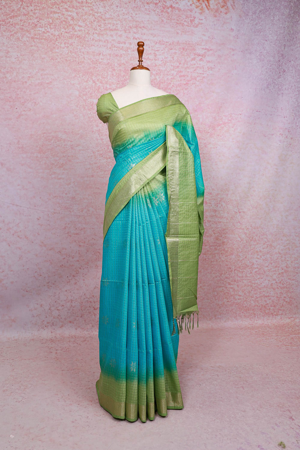 Sky Blue Semi Tussar Saree