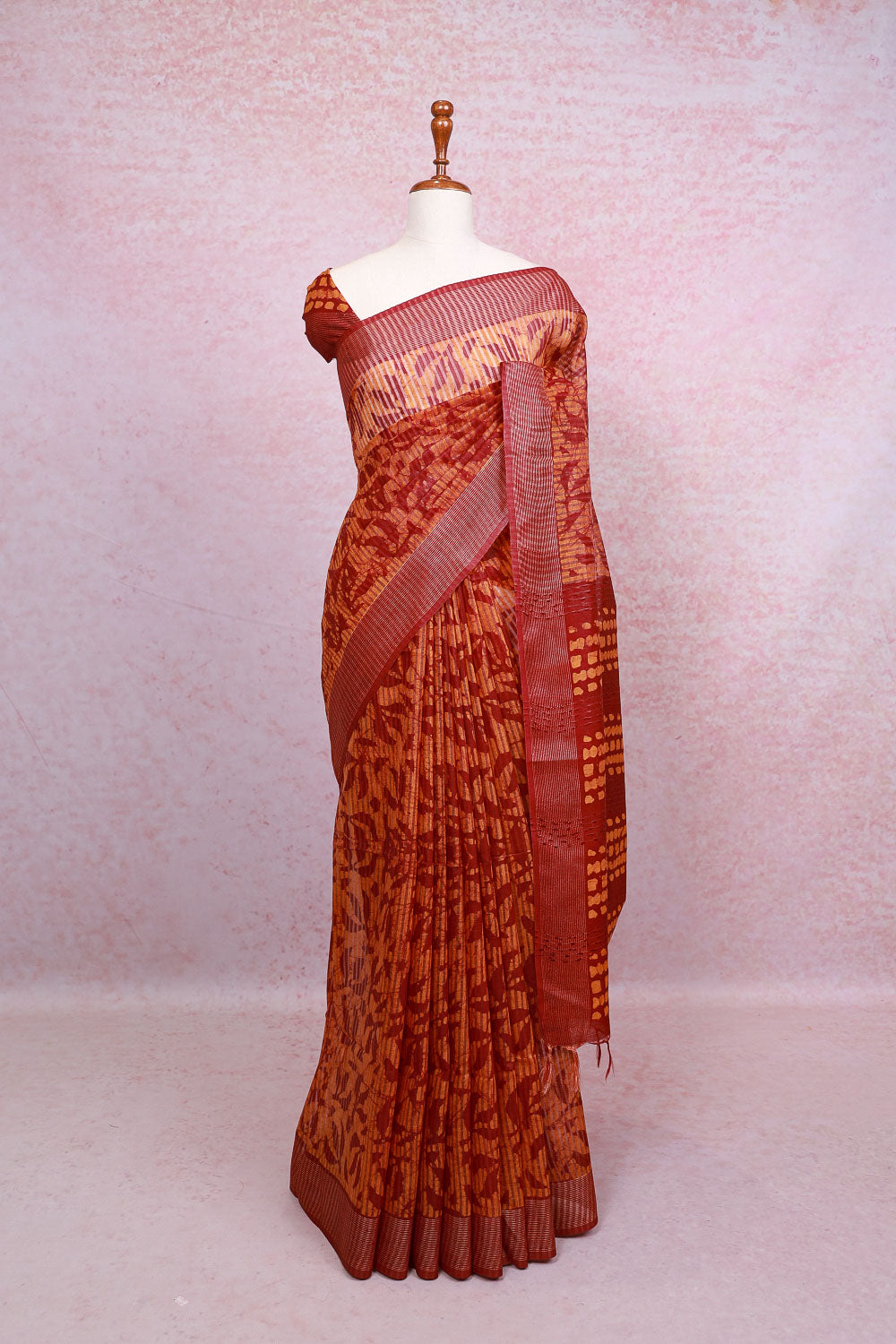 Maroon Semi Tussar Saree